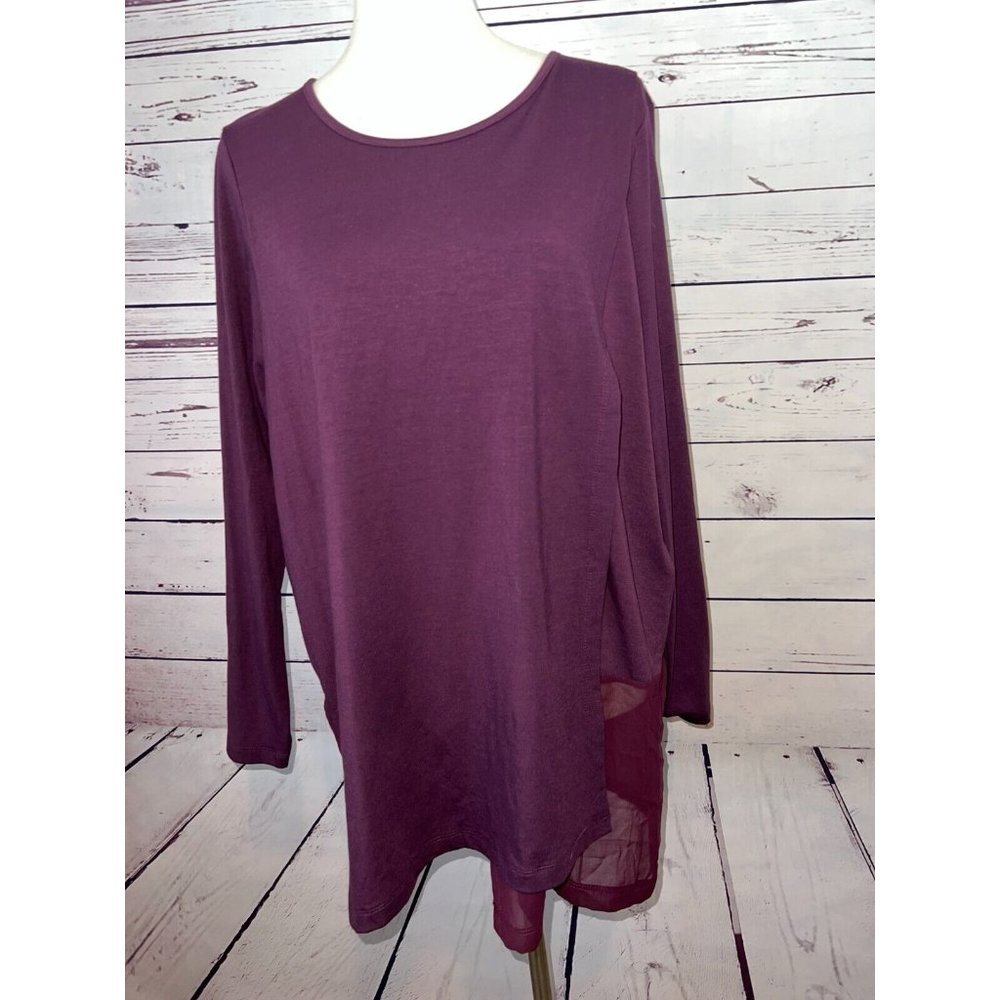 Soft Surroundings‎ Shirt Touch of Sheer Tunic Top Large 2CM00 Purple Blouse